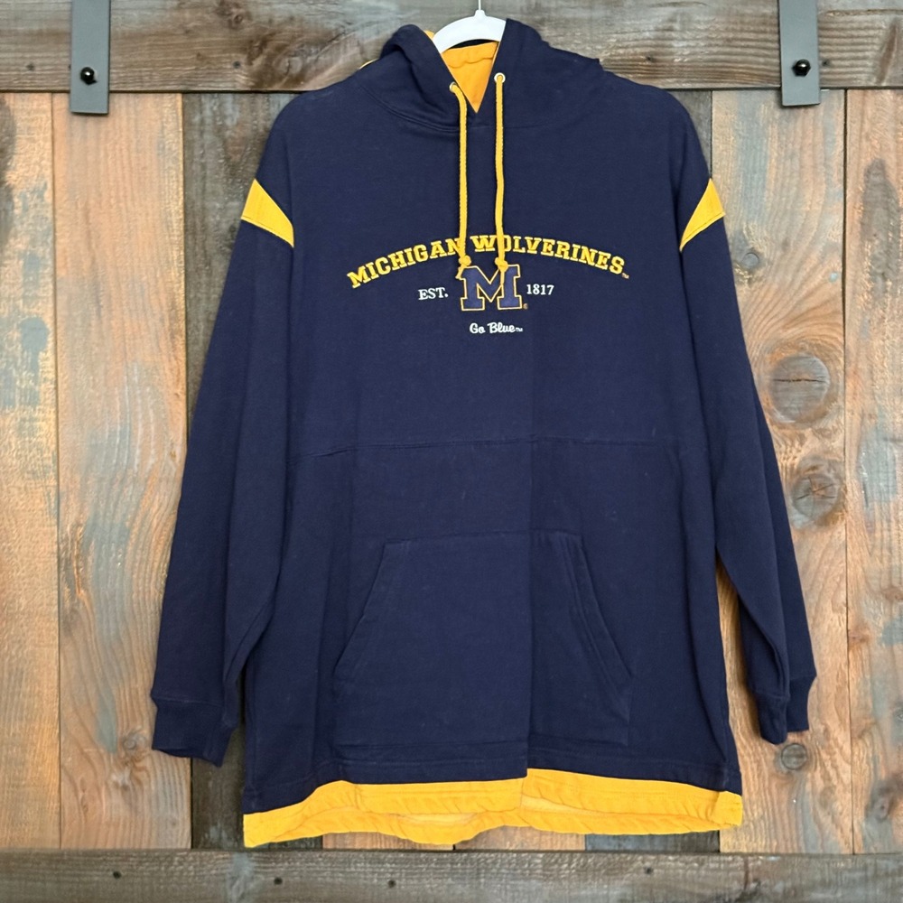 Pro Edge Michigan Wolverines Hoodie Navy Blue Maize Embroidered Mens Large